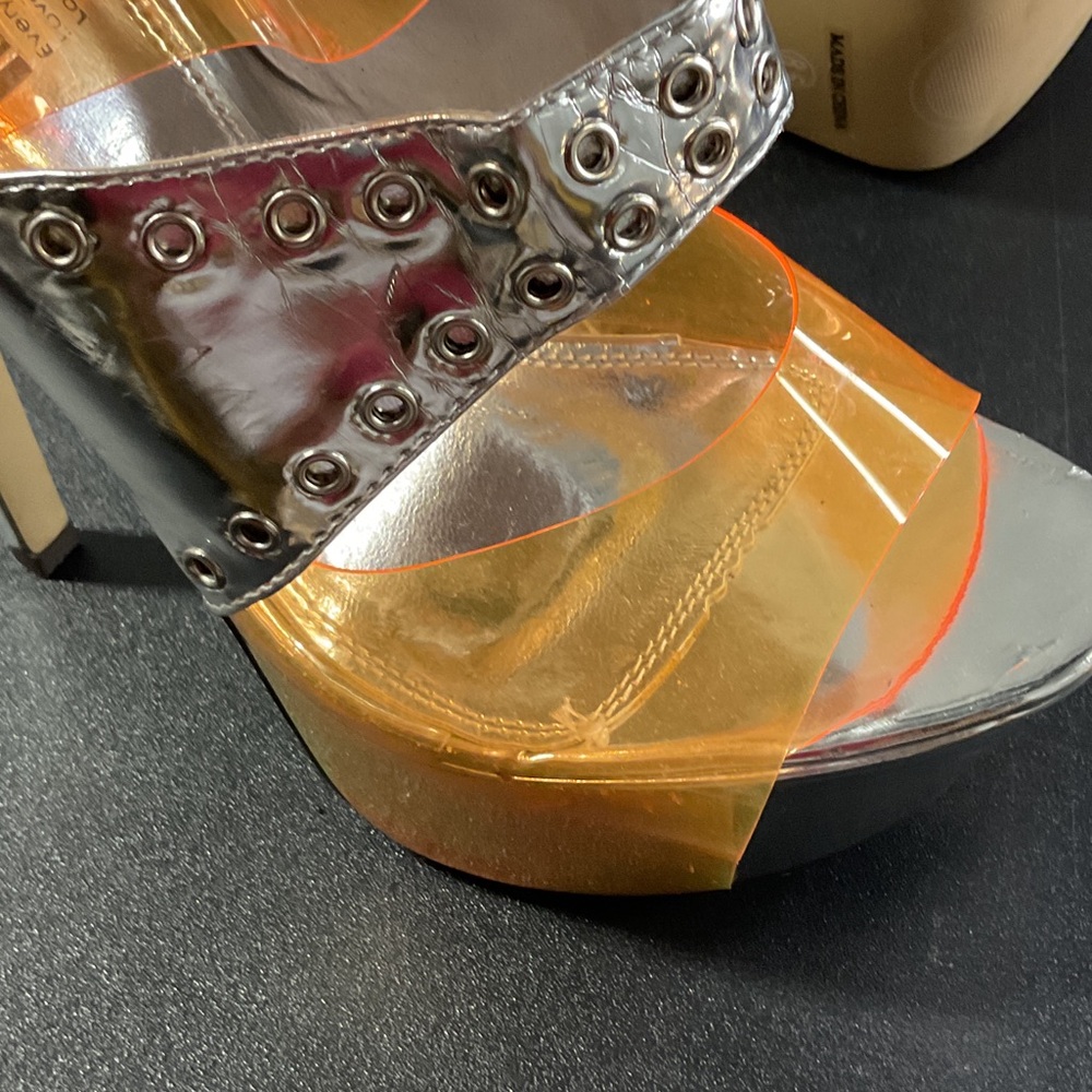 Silver Platform Heels with Orange Transparent Str… - image 3